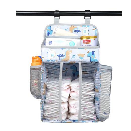 Yusenyi crib hanging bag storage bedside hanging bag bedside storage rack diaper storage bag bb storage bag diaper light gray dinosaur pattern medium one size fits all 42x27x20cm