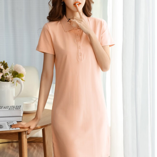 BALITOMMS carefully selects the 2024 summer new short-sleeved casual sports loose polo collar mid-length T-shirt women's dress lapel T pink S