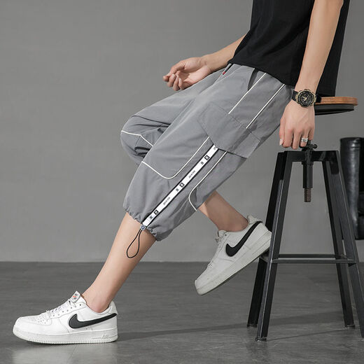 坐悠短裤男夏季十几岁初中高中生大学生穿薄款七分中男孩运动青少年胖 JM-9230黑色【品质版】 M