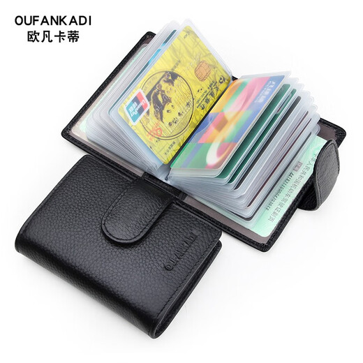 Ofankati Sac à grande capacité Small Card pour hommes de carte en cuir authentique définie plusieurs cartes de carte CLIP pour les femmes de cartes d'identité de stockage de cartes d'identité Clip de carte de visite noire