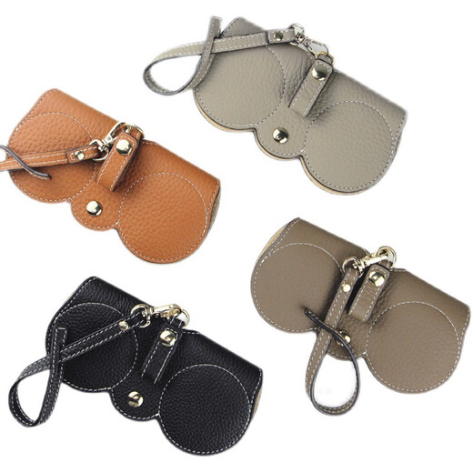 Xuansu Ins Sonnenbrille Tasche Echtes Cowhide Portable Brille Box Sonnenbrille Schutzhülle Süße Brille Clip Frauen Einfache Brille Khaki