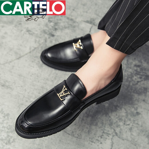 Katile Crocodile Europe Station Night Hair Stylist Poined Toe Cuero Casual Leather Shoes British British Lazy Business Business Beans Zapatos para hombres 9871 Negro 38