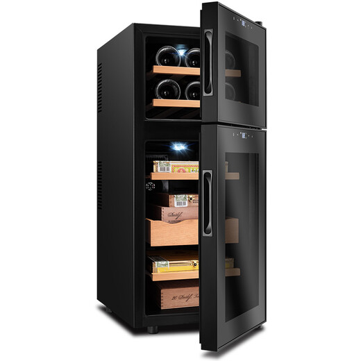 CIGARLOONG 18C cigar cabinet with constant temperature, moisturizing and mute, independent dual-temperature cedar wood shelf, touch screen control, energy-saving household red wine cabinet, serving red wine and cigars