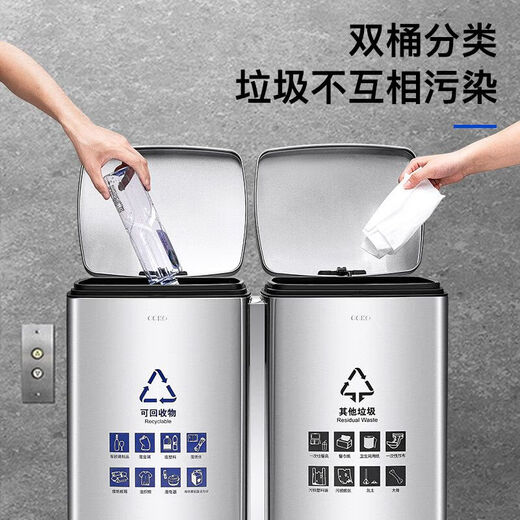 CCKO commercial stainless steel trash can with lid and foot pedal large capacity large foot pedal classification bucket lobby shopping mall outdoor