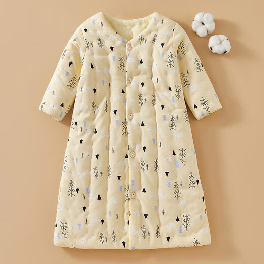 Mianguduo Children's Handmade Pure Cotton Sleeping Bag Thickened Anti-Kick Quilt Large Children's Pajamas Autumn and Winter Baby Sleeping Home Clothes Lan Xiaoshu 120 Code