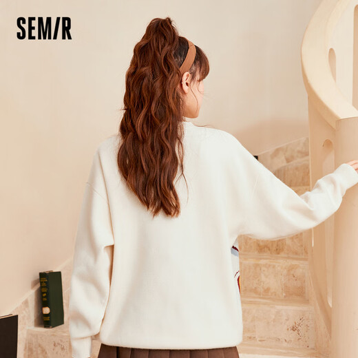 Semir Semir Knitted Sweater Women's Jacquard Contrast Color 2021 Winter Cartoon Loose Pullover Cute Lazy Style White Tone 0111 150/76A/XS