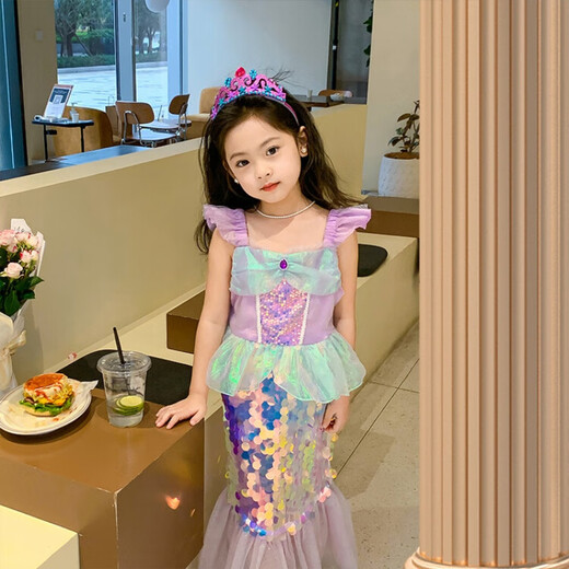 G.DUCKKIDS children's clothing girls skirt summer 2024 new children's mermaid princess skirt sequined fashionable birthday dress skirt purple 120 suitable for 110-120cm age 6-7 years old