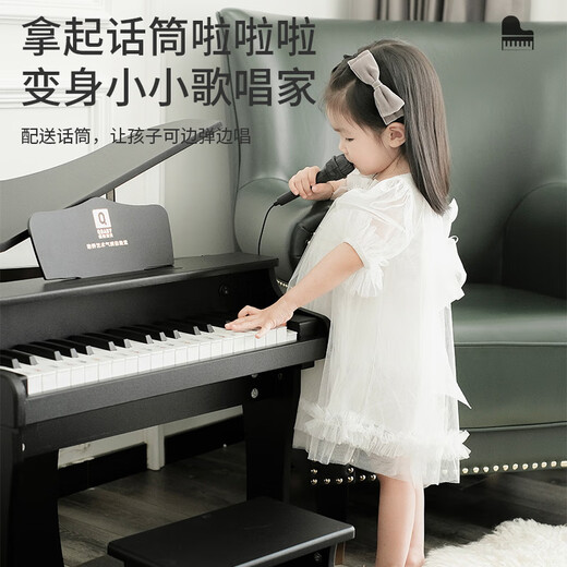 俏娃宝贝（QIAO WA BAO BEI）儿童钢琴3-6岁小女孩玩具初学入门电子琴5早教1音乐器生日礼物2男  黑智能大号37键木质三角钢琴+凳