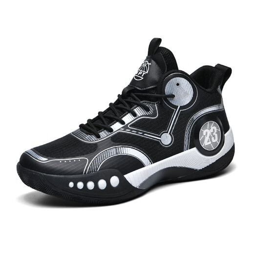 幻影3篮球鞋男童鞋儿童青少年运动鞋学生皮面防滑科比初中生球鞋 866黑白网面-气垫款 36码 关注送篮球袜+荧光手环