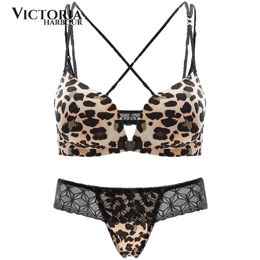 VICTORIA HARBOUR Victoria Harbor Sexy Leopard Print Underwear Women's Small Breasts Gather Big Summer New Front Button Beautiful Back Bra Set Leopard Print Set 70A Thick Section 2.1cm
