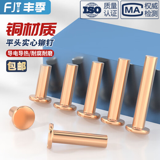 Fengji national standard pure copper, full copper, percussion solid flat head rivet, flat cap copper nail M2M2.5M3M4M5M6M8mm M8*50 1 piece