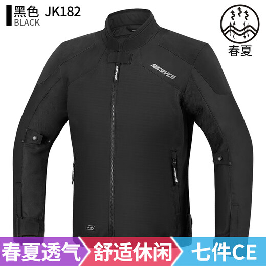 SCOYCO Motorcycle Racing Suit Summer Rider Anti-fall Cycling Suit Jacket Breathable Commuting Style JK182 (Black) 3XL