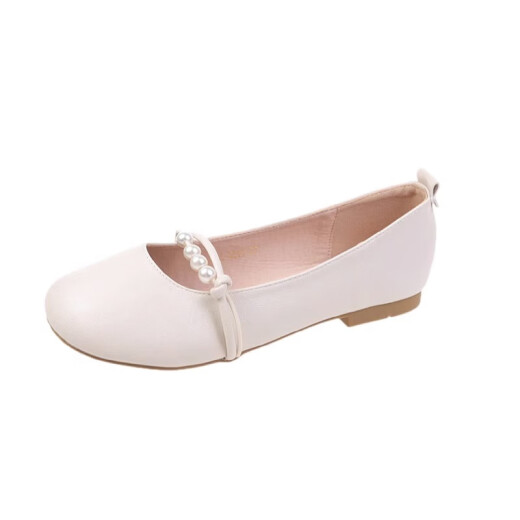 Nine-inch sunshine flat shoes for women, round toe pearl bean shoes, one-step gentle shoes, versatile apricot color size 38