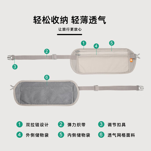 筏芯防盗包贴身腰包出国旅游运动欧洲男女隐形薄款护照包防偷钱包男女 灰色