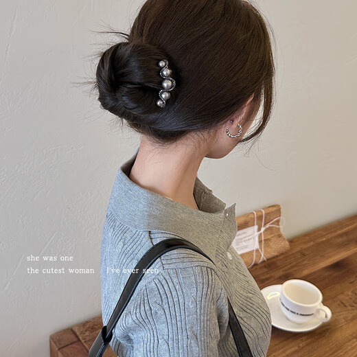 Morning star imitation pearl U-shaped hairpin high-end hairpin ancient style new Chinese style comb hair ball head artifact headdress gold 9cm