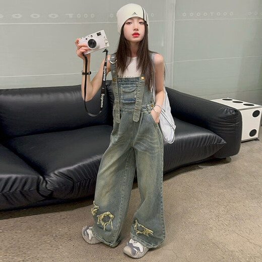 Girls Spring Suit 2025 New American Retro Big Children's Overalls Fashionable Autumn and Summer Girls Two-piece Set Trendy Pink Overalls 150cm