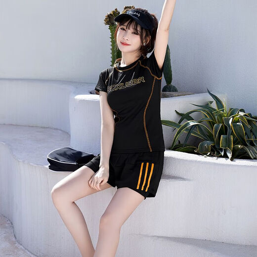 维诺亚泳衣女感分体保守泡温泉2024新款大码胖mm遮肉显瘦游泳装 838-白黑 2XL (120-135斤)