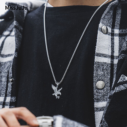 Miss JuJu pt950 platinum pendant men's platinum eagle wings pendant small version pendant 7.3-7.5g + black leather rope