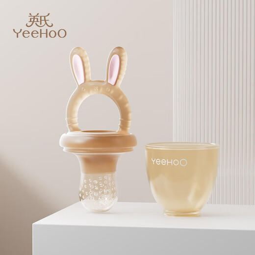 YEEHOO baby bite bag food supplement, children eat fruit and vegetable bite device, baby bite and play full silicone artifact, cute rabbit nano silver, large size - 7 months and above, 1 pack