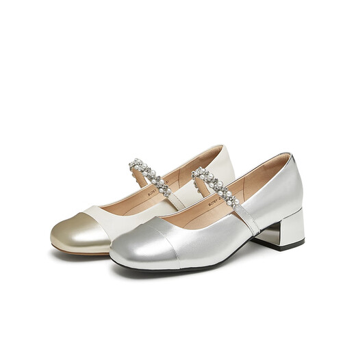 Tianmeiyi Chaussures Chaussures pour femmes Mall Talon épais Français rétro Single chaussures Mary Zhen Shoes Spring and Automn Style BJ761CQ4 Silver 36