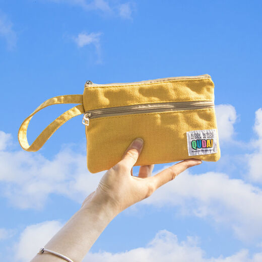 Qindu mobile phone bag small cloth bag hand bag women's 2021 mini fashion versatile student double zipper coin wallet cloth brown