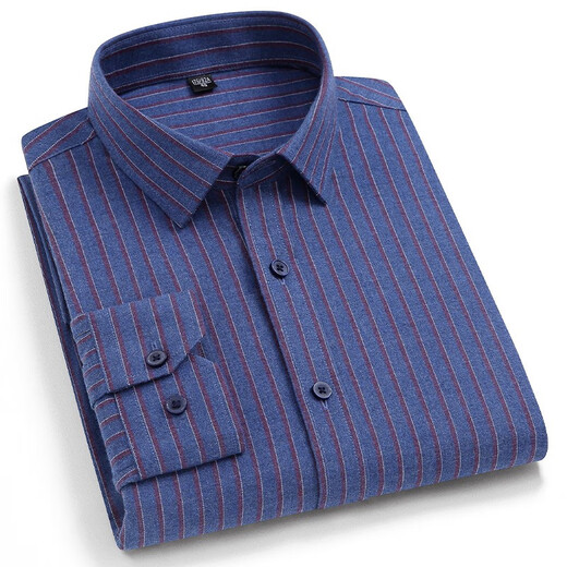 Nobel Paul pure cotton shirt men's long-sleeved autumn and winter new cotton-woven haired middle-aged and young people small plaid business casual flannel shirt MG6218 dark blue red stripes 38 [Suggested 100-120Jin [Jin equals 0.5 kg]]