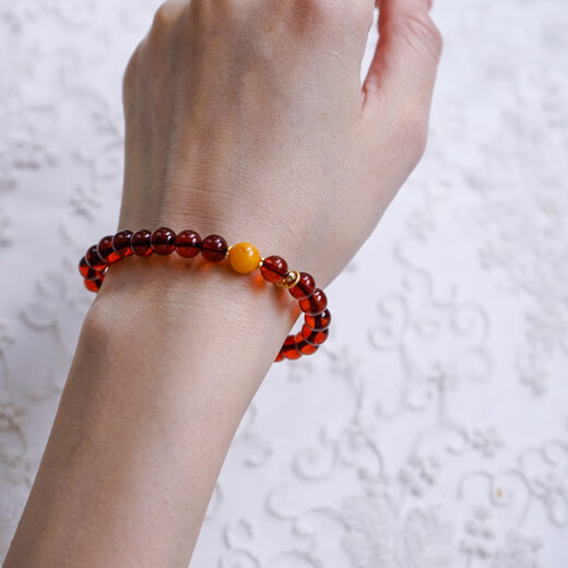 Yadige Baltic blood amber bracelet 6mm natural burgundy amber beeswax bracelet for women Russian beads diameter 6mm 130mm 130mm