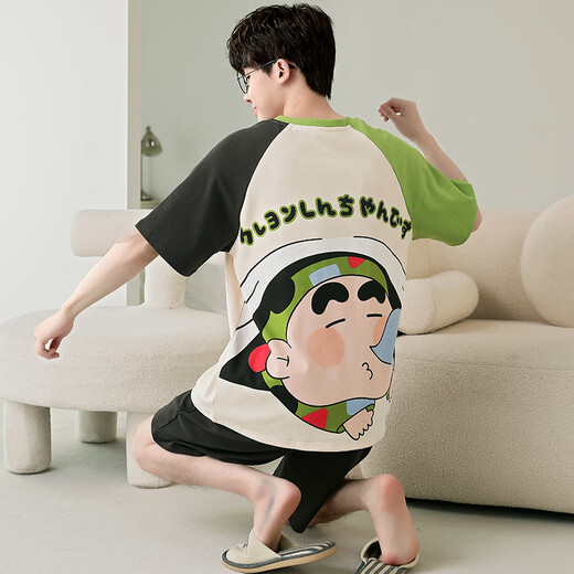 侨茼男士睡衣夏季纯棉短袖2025新款薄款青少年学生卡通大码家居服套装 B 1343（纯棉面料） L 170CM建议体重110-125