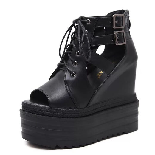 Luyiyahan women's pine cake sandals in spring and summer heels in the heels and fish mouth sandals waterproof platform high heel mesh thick sole 9568-25 lips black 14cm 36