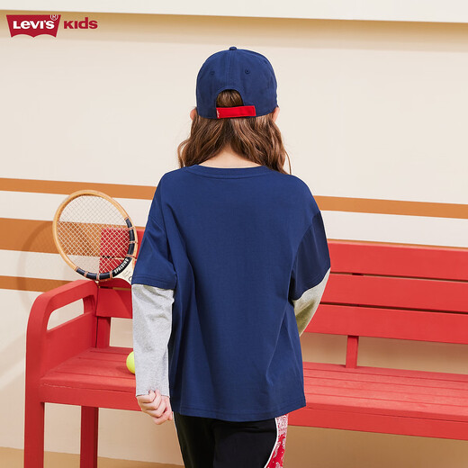 Levi s Levi's children's clothing for boys and girls pure cotton long-sleeved T-shirt spring and autumn holiday two-piece children's tops dark indigo 130/64 recommended height 116-122cm