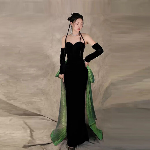RONGXITU black velvet tube top fishtail evening dress skirt birthday performance host annual meeting long picture color S (15 days pre-sale)