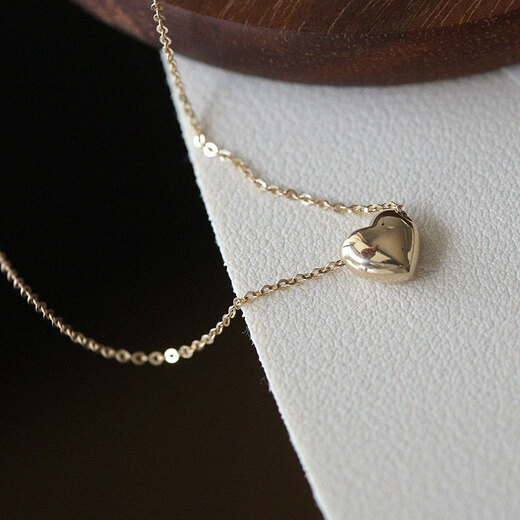Baozha Jumei Korean gold 14K gold necklace heavy industry plain gold glossy single heart-shaped love peach heart pendant clavicle chain necklace one piece