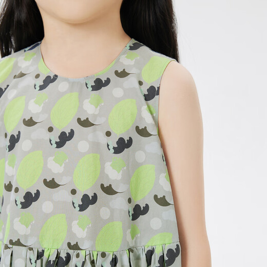 Jnby par jnby jiangnan tissu vêtements pour enfants robe sans manches de manchette mignon motif décontracté jupe mi-longueur filles 1n5g12350 088 combinaison gris-vert 100 cm