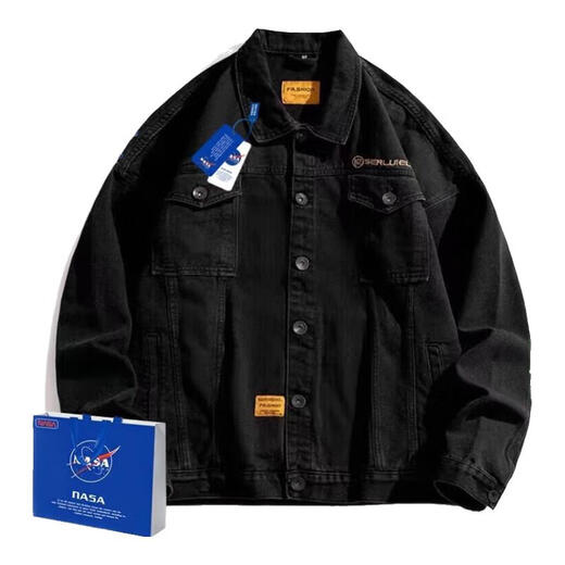 NASA RHUDE春季夹克衣服男潮流男装外套男士夹克衣服休闲牛仔工装外套春秋款 826黑色 XL (建议体重125-145斤)