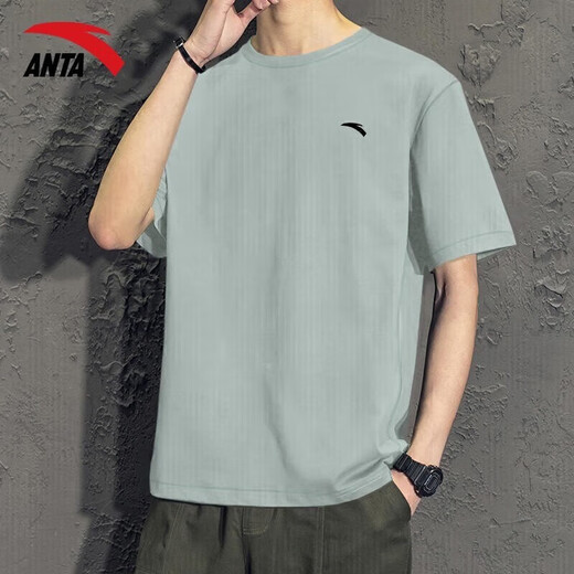 Anta (Anta) Ice Seide Kurztrocknend kurzärmeliges T-Shirt für Männer 2025 Frühlings- und Sommermänner Kühle atmungsaktive elastische Lauffitness Sportbekleidung Grau [Ice Seide Schnellrocknen] L /175 für 120-140jin geeignet [Jin gleich 0,5 kg]