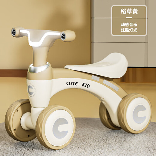 Ha Dinglong Children's Balance Car 1-3 Years Old Boy Toy Girl Without Stepping Car Baby Sliding Car Kid Four-wheel Car Amber Green 2-4 Years Old [Lighting Music]