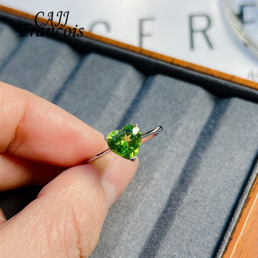 CAJJ Francois peridot heart-shaped ring for women, natural colored gems, jewelry gemstones, 925 silver inlaid fashion jewelry, gift, heart-shaped ring, size 13