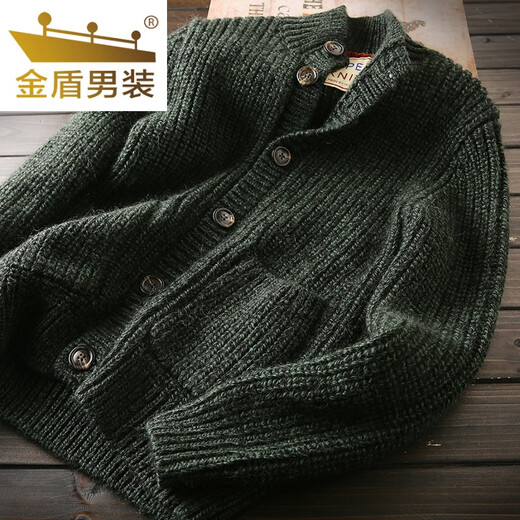 Golden Shield Wool Cardigan Italian Station Men's Autumn and Winter Thickened Knitted Sweater Jacket Green XL (165-190Jin Jin equals 0.5kg)
