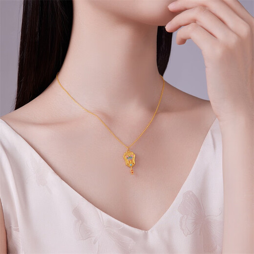 Saphire 18K gold pendant for women, fashionable double-sided butterfly enamel painting fan for girlfriend’s birthday gift single pendant