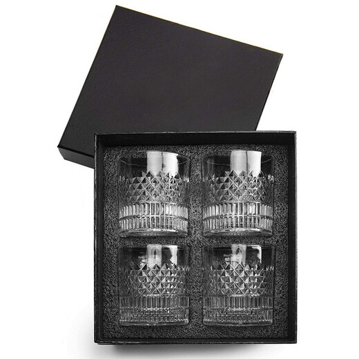 Gudong Xiaoming Whiskey Glass Spirit Glass Set Home European Crystal Glass Wine Glass Beer Glass Bar High-end Gift Box Embossed Whiskey 4 Gift Boxes