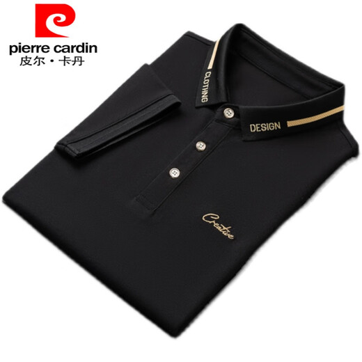 皮尔卡丹（pierre cardin）2025年夏季有领子短袖t恤男潮流青年冰丝翻领半袖polo.衫商务简约 黑色 QY683 L 【120-135斤】