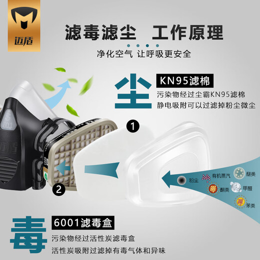 迈盾（MAIDUN） 毒霸防毒面具防甲醛喷漆防尘口罩面罩电焊农药化工粉尘活性炭装修硅胶防护面罩 701P套装【小号】+10片尘霸滤棉