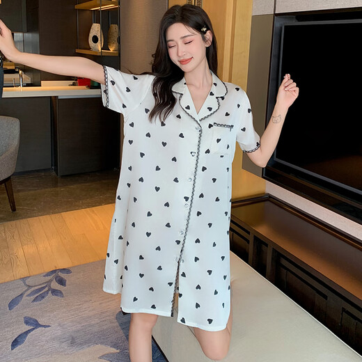 
Modal summer ice silk nightgown for women short-sleeved thin Japanese shirt dress pajamas for women sweet leopard print floral casual home clothing 11969 One size F
