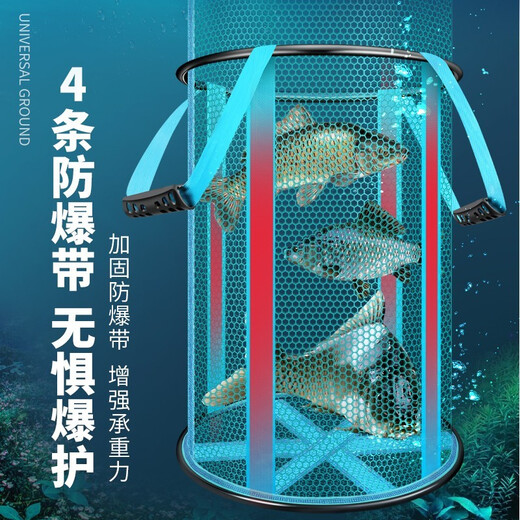 Woding fish protection wild fishing black pit thickened quick-drying fishing net bag portable folding new high-end thick aluminum alloy ring mouth 40cm 3m blue