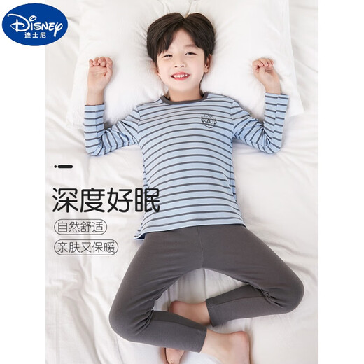 迪士尼（Disney）儿童秋衣秋裤全棉a类男童保暖内衣套装纯棉秋冬童装中小童棉毛衫 纯棉（A类秋衣秋裤）D679-蓝色 150码身高140-145cm  11-12岁