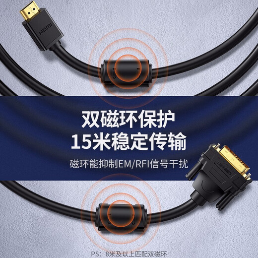 绿联HD106 HDMI转DVI转换线 DVI转HDMI 4K60Hz高清线双向互转连接线笔记本外接电脑显示器屏幕高清 【圆线款】黑色 告别闪屏 1.5米 11150