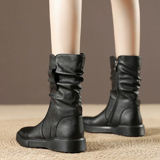 Belle-Ta-серия бренд разбитые кожаные сапоги в средней трубе для женщин Martin Boots 2024 Осень и ЗИМНА