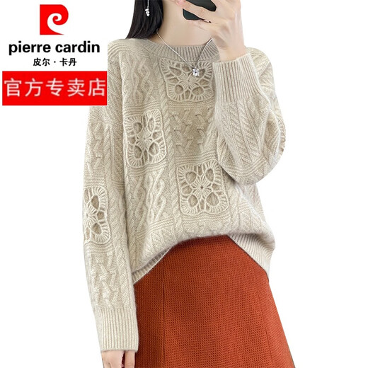 Pier Cardin 100% reiner Kaschmirpullover für Frauen runder Hals schwerer Industrie Haken und hohl gestrickter Pullover loßer fauler Kaschmirbasis Original Samtreis L.