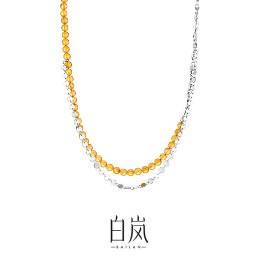 Bai Lanliu Gold Necklace Women's Amber 925 Silver Clavicle Chain Fashion Light Luxurious Design Jewelry Birthday Gift for Wife