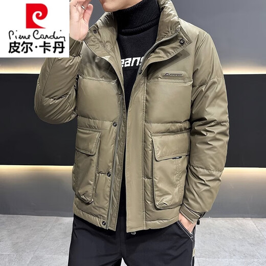 皮尔卡丹反季节热卖冬季羽绒服男无帽立领加厚保暖外套中青年短款休闲男装 黑色WPL9853立领皮纹羽绒服 XL 120-140